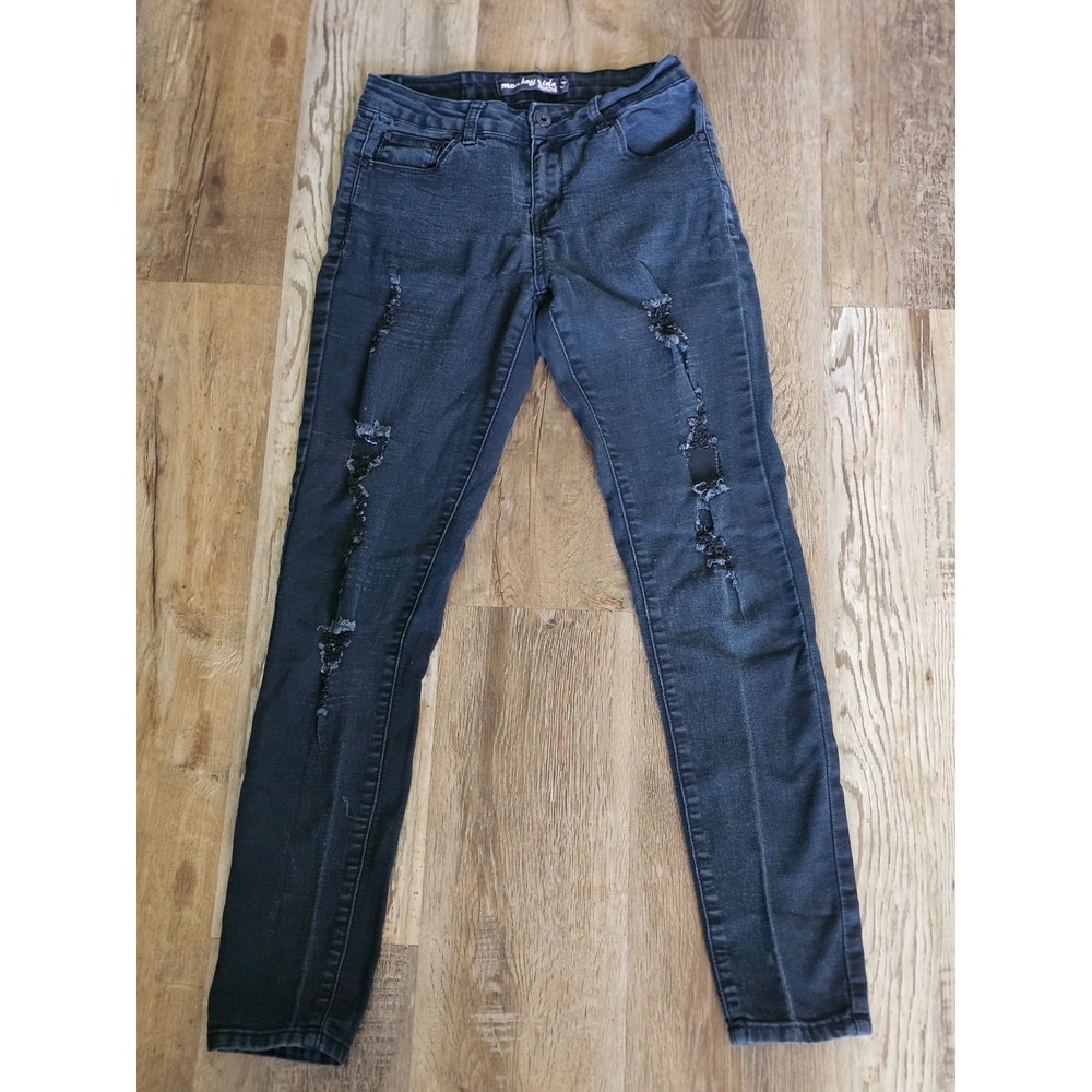 Monkey Ride Jeans Womens Size 7 Black Distressed Skinny Denim Mid Rise Ripped